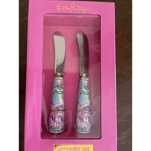 NIB Lilly Pulitzer 2pc Spreader Set “Totally Blossom” Stainless Steel/Ceramic
